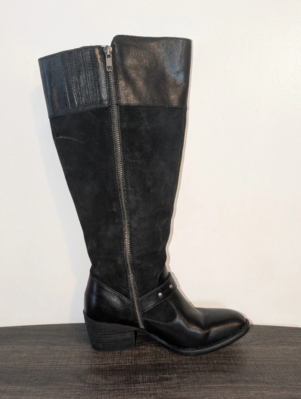 Born Black Knee-High Leather & Suede Riding Boot